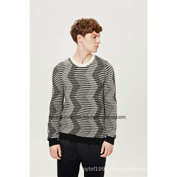 Special Pattern Round Neck Striped Knit Men Sweater